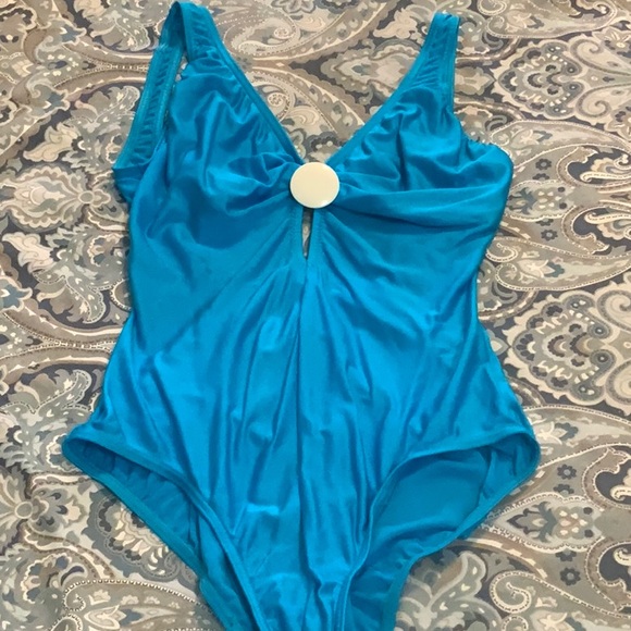 WOMENS AQUA ONE PIECE BATHING SUIT BY CHRISTINA NWOT - Picture 7 of 7